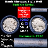 Buffalo Nickel Shotgun Roll in Old Bank Style Wrapper 1920 & d Mint Ends Grades