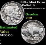 1929-s Mint Error Buffalo Nickel 5c Grades vf++