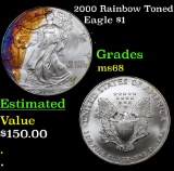 2000 Rainbow Toned Silver Eagle Dollar $1 Grades GEM+++ Unc