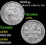 1858-p Seated Liberty Dime 10c Grades xf
