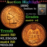 ***Auction Highlight*** 1890 Indian Cent 1c Graded Choice+ Unc RD by USCG (fc)