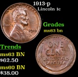 1913-p Lincoln Cent 1c Grades Select Unc BN