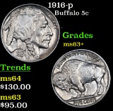 1916-p Buffalo Nickel 5c Grades Select+ Unc