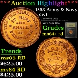 ***Auction Highlight*** 1863 Army & Navy Civil War Token 1c Graded Choice+ Unc RD By USCG (fc)