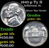 1942-p Ty II Jefferson Nickel 5c Grades Select Proof