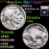 ***Auction Highlight*** 1921-s Buffalo Nickel 5c Graded vf+ By USCG (fc)