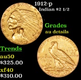 1912-p Gold Indian Quarter Eagle $2 1/2 Grades AU Details