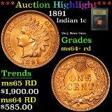 ***Auction Highlight*** 1891 Indian Cent 1c Graded Choice+ Unc RD by USCG (fc)