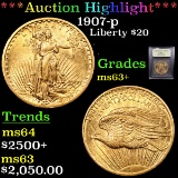 ***Auction Highlight*** 1907-p Gold Liberty Double Eagle $20 Graded Select+ Unc By USCG (fc)