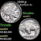 1919-p Buffalo Nickel 5c Grades Select+ Unc