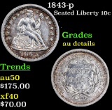 1843-p Seated Liberty Dime 10c Grades AU Details