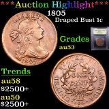 ***Auction Highlight*** 1805 Draped Bust Large Cent 1c Graded Select AU By USCG (fc)