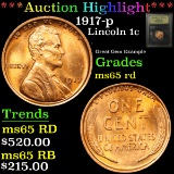 ***Auction Highlight*** 1917-p Lincoln Cent 1c Graded GEM Unc RD By USCG (fc)
