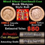 Mixed small cents 1c orig shotgun roll,1921-s Wheat Cent,1896 Indian Cent other end Grades