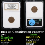 NGC 1861-65 Constitution Forever Civil War Token 1c Graded ms61 bn By NGC