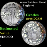 1987-s Rainbow Toned Silver Eagle Dollar $1 Grades GEM++ Proof Deep Cameo
