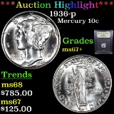 ***Auction Highlight*** 1936-p Mercury Dime 10c Graded Gem++ Unc By USCG (fc)
