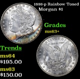 1888-p Rainbow Toned Morgan Dollar $1 Grades Select+ Unc
