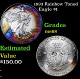 1993 Rainbow Toned Silver Eagle Dollar $1 Grades GEM+++ Unc