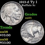 1913-d Ty I Buffalo Nickel 5c Grades Choice AU