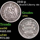 1841-p Seated Liberty Dime 10c Grades xf+