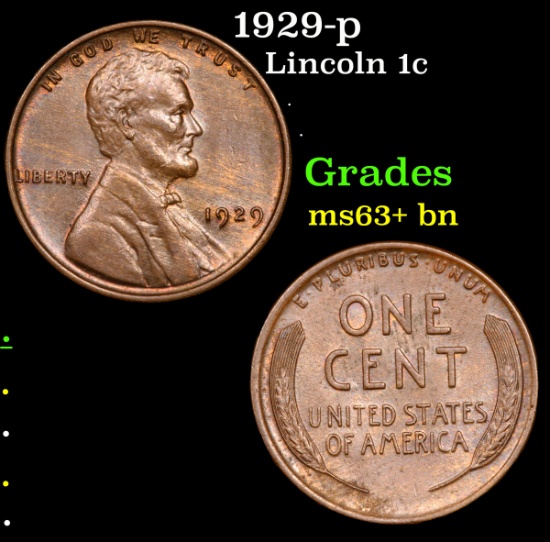 1929-p Lincoln Cent 1c Grades Select+ Unc BN