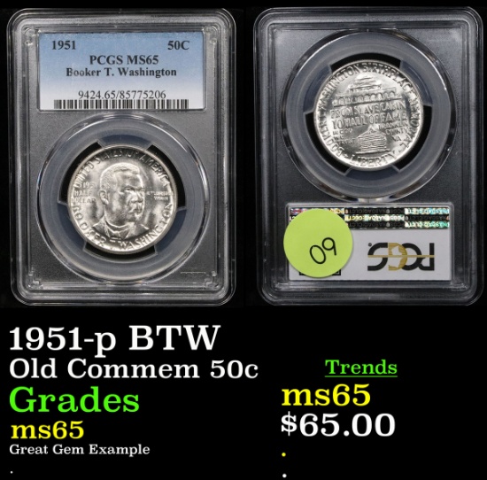 PCGS 1951-p BTW Old Commem Half Dollar 50c Graded ms65 By PCGS