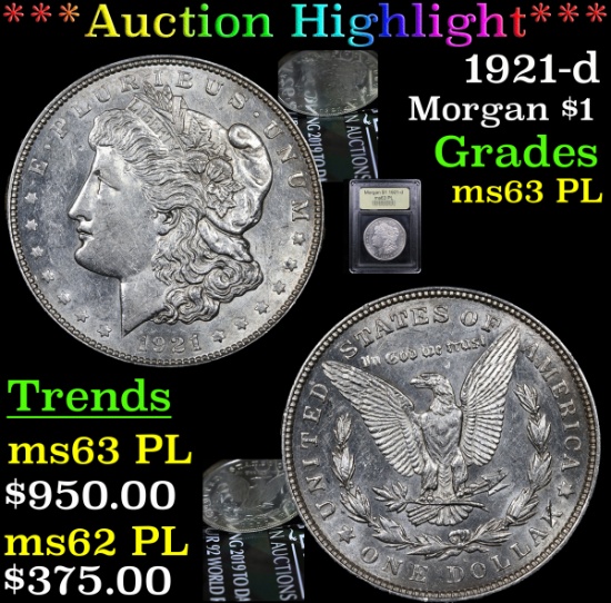 ***Auction Highlight*** 1921-d Morgan Dollar $1 Graded Select Unc PL By USCG (fc)