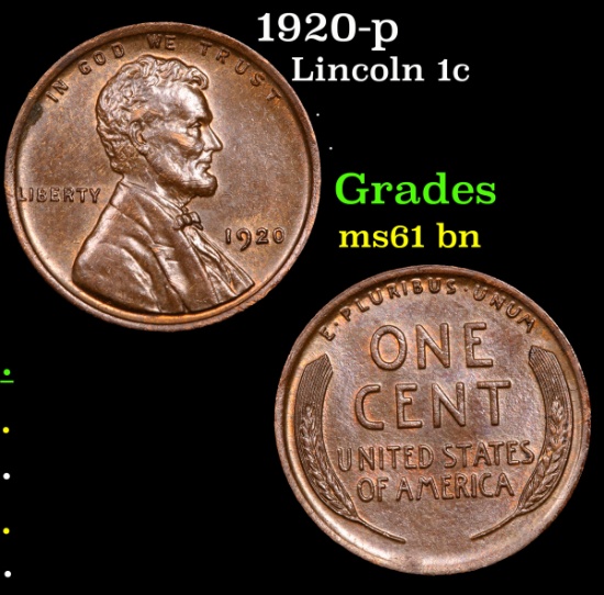 1920-p Lincoln Cent 1c Grades Unc+ BN