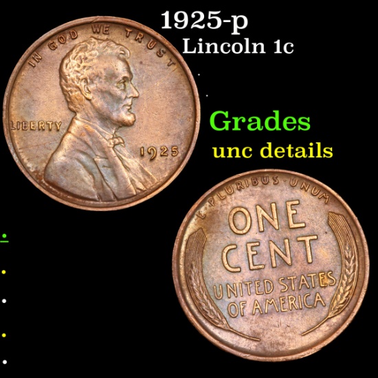 1925-p Lincoln Cent 1c Grades Unc Details