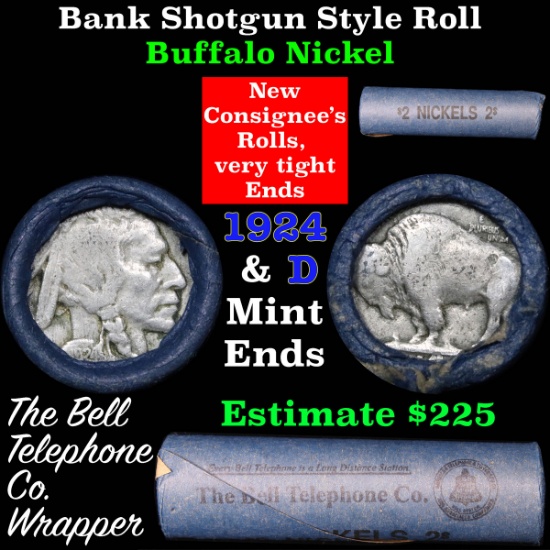 Buffalo Nickel Shotgun Roll in Old Bank Style  'Bell Telephone' Wrapper 1929 & d Mint Ends