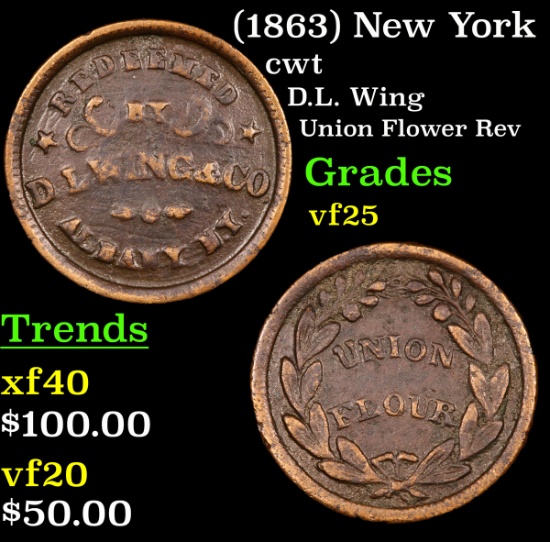(1863) New York Civil War Token 1c Grades vf+