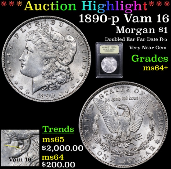 ***Auction Highlight*** 1890-p Vam 16 Morgan Dollar $1 Graded Choice+ Unc By USCG (fc)