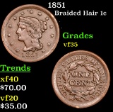1851 Braided Hair Large Cent 1c Grades vf++