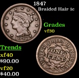 1847 Braided Hair Large Cent 1c Grades vf++