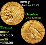 1929-p Gold Indian Quarter Eagle $2 1/2 Grades Unc Details