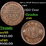 1863 I.j. KNAP Wines & Liquors  Civil War Token 1c Grades xf+