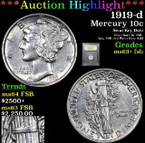 ***Auction Highlight*** 1919-d Mercury Dime 10c Graded Select Unc+ FSB By USCG (fc)