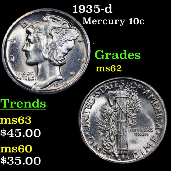 1935-d Mercury Dime 10c Grades Select Unc