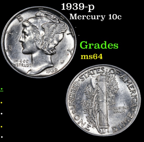 1939-p Mercury Dime 10c Grades Choice Unc