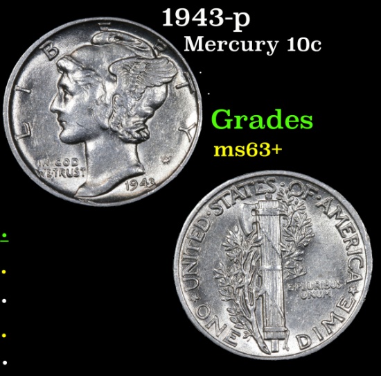 1943-p Mercury Dime 10c Grades Select+ Unc