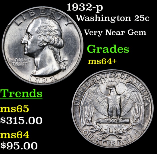 1932-p Washington Quarter 25c Grades Choice+ Unc