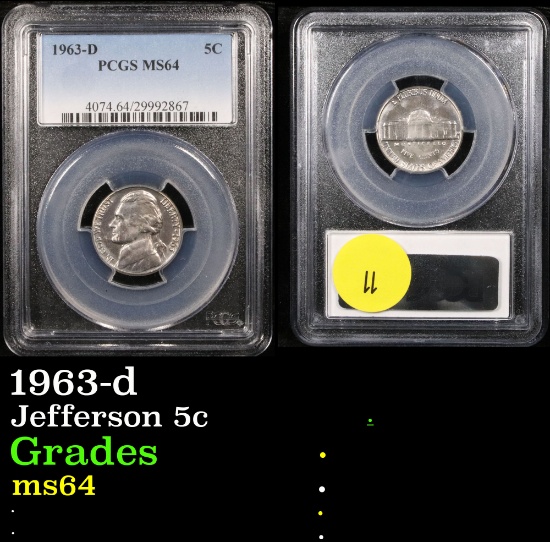 PCGS 1963-d Jefferson Nickel 5c Graded ms64 By PCGS