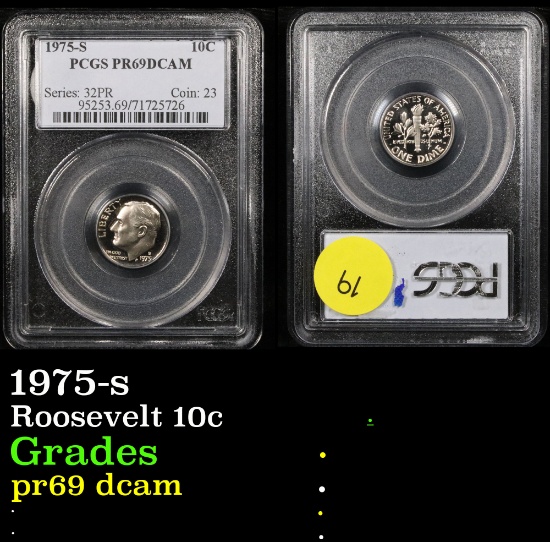 PCGS 1975-s Roosevelt Dime 10c Graded pr69 dcam By PCGS