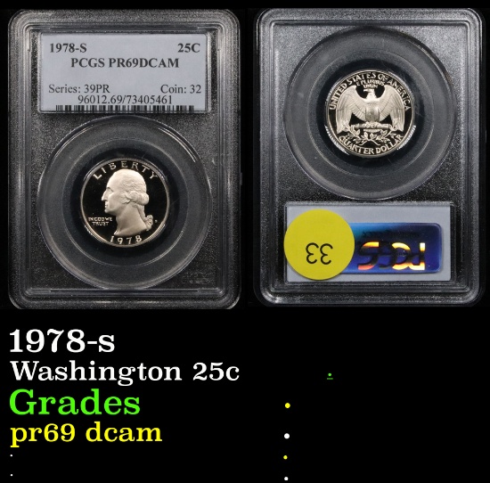 PCGS 1978-s Washington Quarter 25c Graded pr69 dcam By PCGS