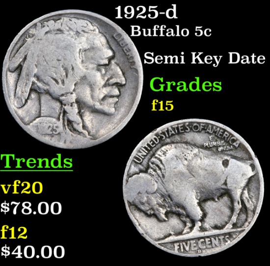 1925-d Buffalo Nickel 5c Grades f+