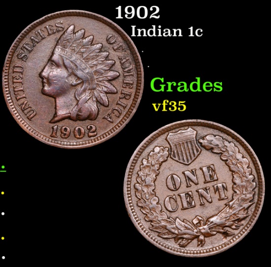 1902 Indian Cent 1c Grades vf++