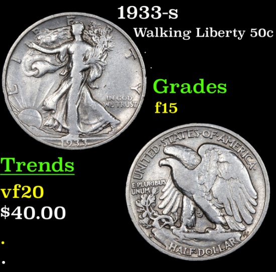 1933-s Walking Liberty Half Dollar 50c Grades f+