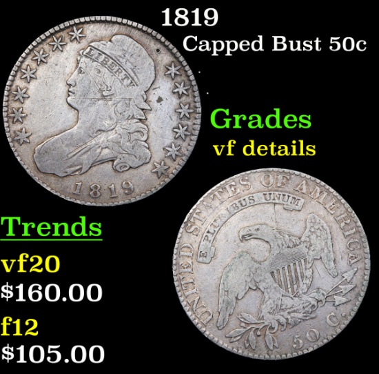 1819 Capped Bust Half Dollar 50c Grades vf details