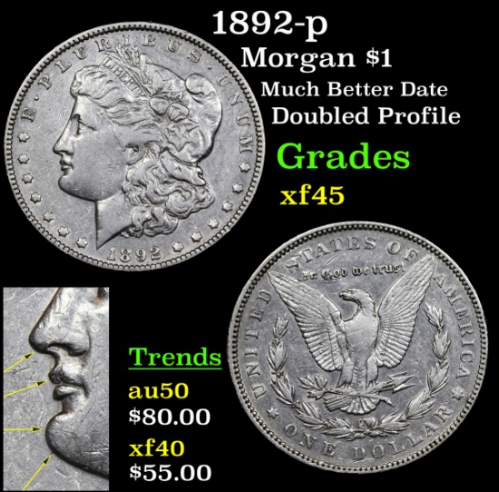 1892-p Morgan Dollar $1 Grades xf+